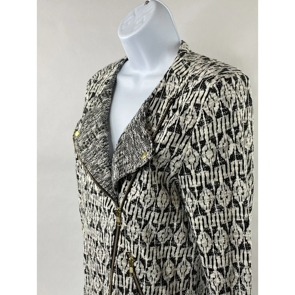 Lucky Brand Marnie Knit Moto Jacket Womens Small Black White Geometric Aztec